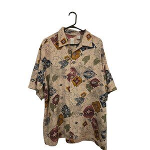 Vintage Burma Bibas Hawaiian Button Up Men's Shirt Size L 100% Silk